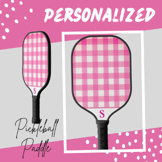 Raquette De Pickleball À damiers rose simple En vichy personnalisé