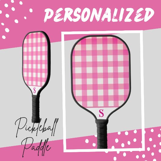 Raquette De Pickleball À damiers rose simple En vichy personnalisé