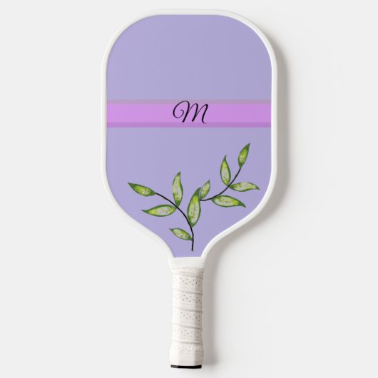 Raquette de Pickleball à Monogramme Feuille Violet (Verso)