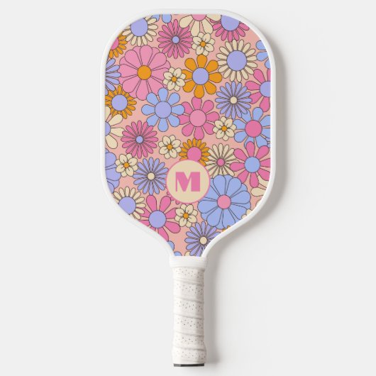 Raquette de pickleball à monogramme floral rétro  (Recto)