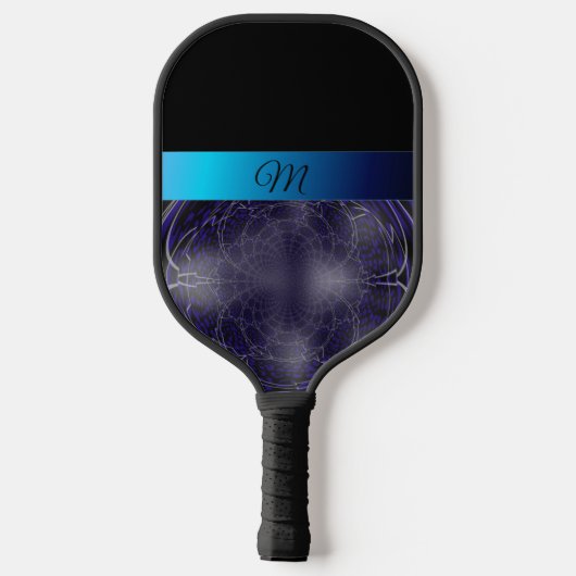 Raquette de Pickleball à Monogramme Fractal Bleu (Verso)