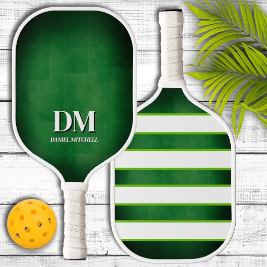 Raquette de Pickleball à monogramme vert et blanc