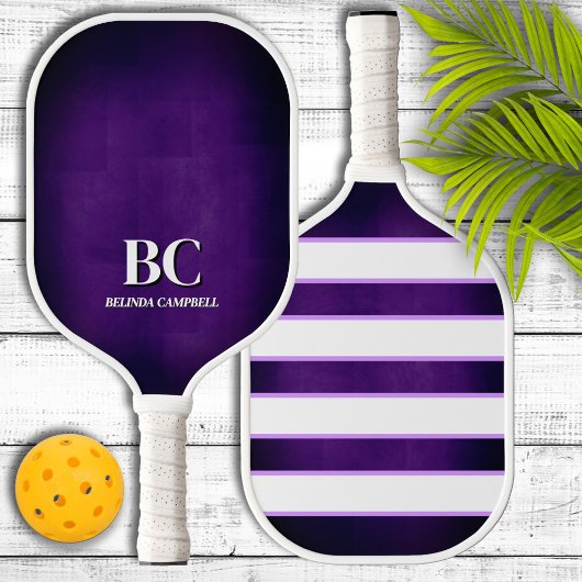 Raquette de pickleball à monogramme violet et blan