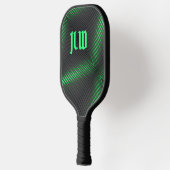 Raquette De Pickleball Abstrait à rayures vertes et noires avec initial (Gauche)
