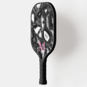 Raquette De Pickleball Abstrait Black White agates script de code monogra (Gauche)