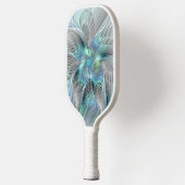 Raquette De Pickleball Abstrait Bleu Vert Papillon Imaginaire Fractal Art (Gauche)