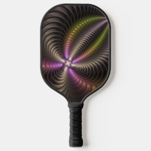 Raquette De Pickleball Abstrait brillant Trippy coloré 3D Fractal Art