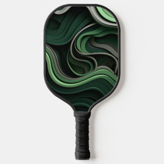 Raquette De Pickleball Abstrait curviligne vert et gris