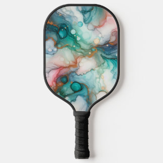 Raquette De Pickleball Abstrait en rose, sarcelle, bleu et or