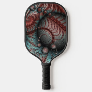 Raquette De Pickleball Abstrait Fantastique Vivant Art Fractal Brun Bleu