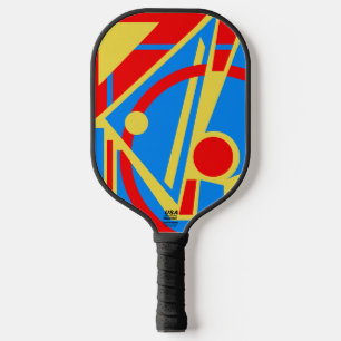 Raquette De Pickleball Abstrait Géométrique Gras en Rouge, Bleu et Jaune