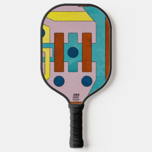Raquette De Pickleball Abstrait géométrique industriel rétro vibrant