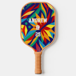Raquette De Pickleball Abstrait Géométrique Tropical Multicolore Vibrant 