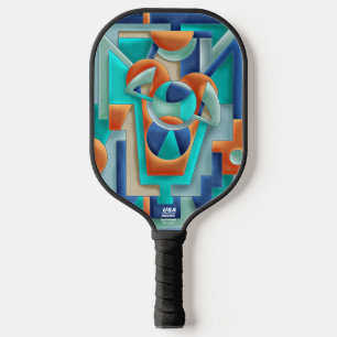 Raquette De Pickleball Abstrait géométrique vibrant en orange et sarcelle