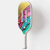 Raquette De Pickleball Abstrait Gold Aqua & Vagues de Glam Rose (Gauche)