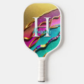 Raquette De Pickleball Abstrait Gold Aqua & Vagues de Glam Rose (Verso)