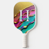 Raquette De Pickleball Abstrait Gold Aqua & Vagues de Glam Rose (Recto)