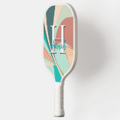 Raquette De Pickleball Abstrait Retro Moderne Peach Aqua Monogramme Turqu (Gauche)