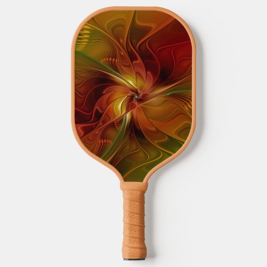 Raquette De Pickleball Abstrait Rouge Orange Brown Vert Fractal Art Flowe (Recto)