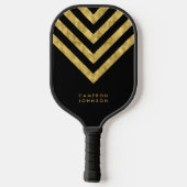 Raquette De Pickleball Add Name Black and Faux Gold Chevron (Verso)