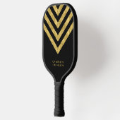 Raquette De Pickleball Add Name Black and Faux Gold Chevron (Gauche)
