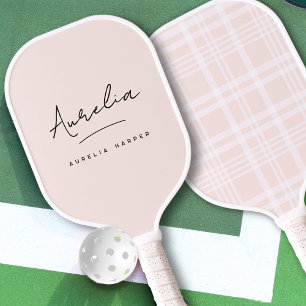 Raquette De Pickleball Aesthétique Country Club Pink Stripes Plaid Monogr