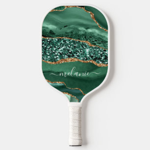 Raquette De Pickleball Agate Green Gold Sparkle Nom Pickleball Paddle