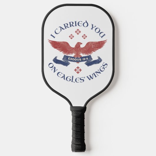 Raquette De Pickleball Ailes d'aigle Écriture Exode 19:4 Rouge/Bleu (Recto)