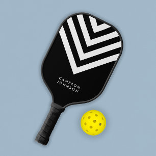 Raquette De Pickleball Ajouter un nom Chevron minimaliste noir et blanc
