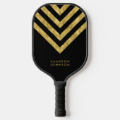 Raquette De Pickleball Ajouter un nom Chevron Noir et Or Faux (Recto)