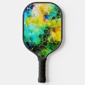 Raquette De Pickleball Alcool et encre Artsy Vert, Bleu et Jaune (Verso)