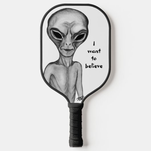 Raquette De Pickleball Alien gris, je veux croire (Recto)