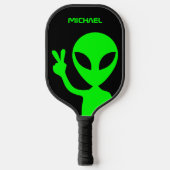 Raquette De Pickleball Alien noir et vert citron personnalisé (Recto)