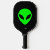 Raquette De Pickleball Alien noir et vert simple dessin graphique (Verso)