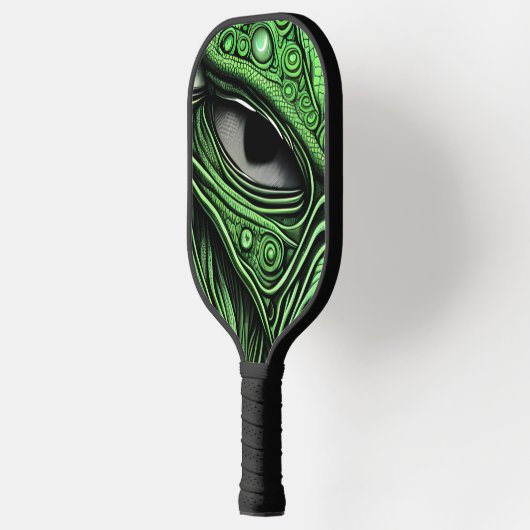 Raquette De Pickleball Alien vert avec Arrière - plan de lignes dégénérat (Gauche)