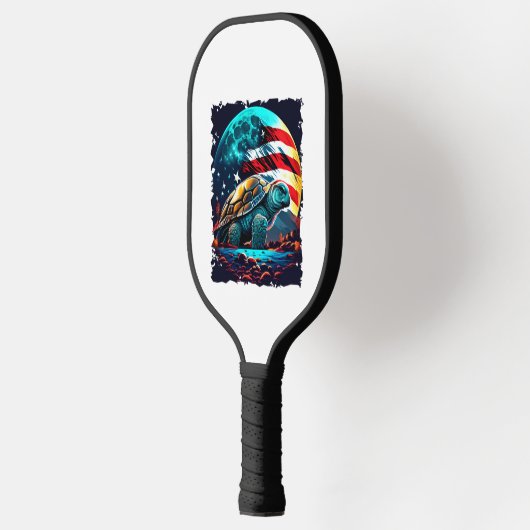 Raquette De Pickleball Amérique tortue sous lune avec drapeau américain (Gauche)