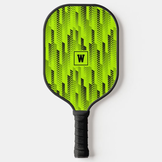 Raquette De Pickleball Amusant moderne Neon Vert Abstrait rayures géométr (Recto)