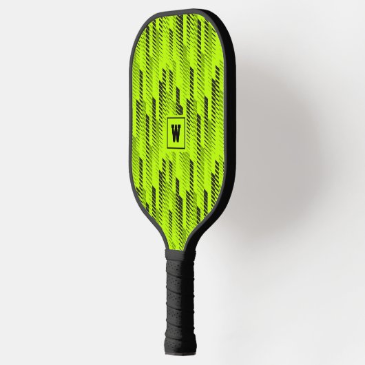 Raquette De Pickleball Amusant moderne Neon Vert Abstrait rayures géométr (Gauche)