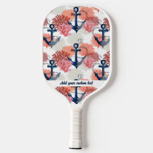 Raquette De Pickleball Ancre bleue marine Corail Motif texte personnalisé