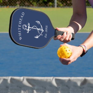 Raquette De Pickleball Ancre Monogramme Bleu Nuit Moderne