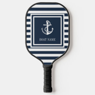 Raquette De Pickleball Ancre nautique Nom du bateau Marine Blue Striped