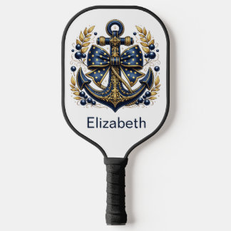 Raquette De Pickleball Ancre nautique personnalisée bleu et or