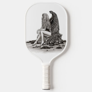 Raquette De Pickleball Angel, perdu dans la pensée, noir et blanc Design