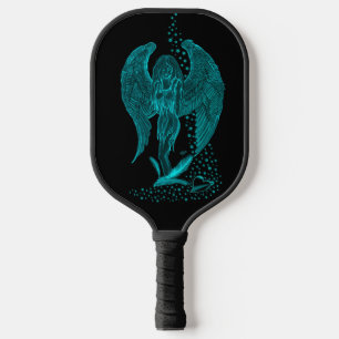 Raquette De Pickleball Angel perdu en amour, noir et vert Design