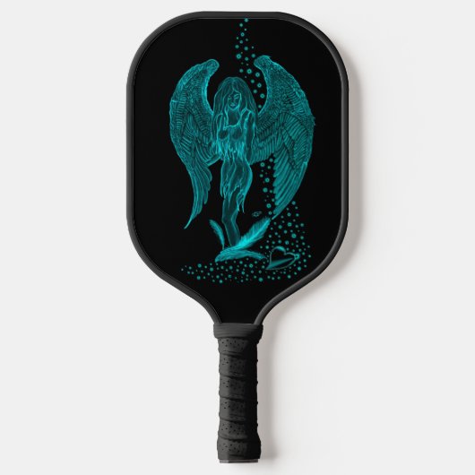 Raquette De Pickleball Angel perdu en amour, noir et vert Design (Recto)