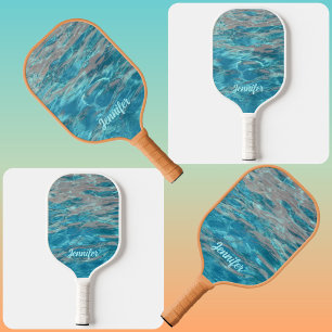 Raquette De Pickleball Aqua Blue et Coral Eau tropicale avec nom