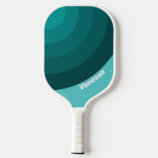 Raquette De Pickleball Aqua Fade Circle Stripe with Name (Verso)