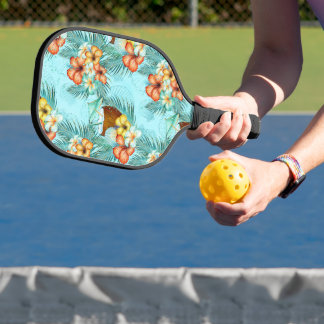 RAQUETTE DE PICKLEBALL AQUA ORANGE JAUNE FLEURS TROPICALES & BOISSONS