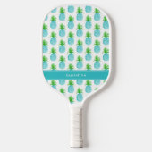 Raquette De Pickleball Aquarelle bleu turquoise Ananas Nom personnalisé (Recto)