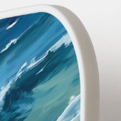 Raquette De Pickleball Aquarelle Blue Ocean Waves (Détail gauche)